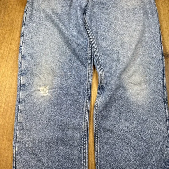 Vtg Carhartt Flannel Lined Jeans Mens 36x30 Light Blue Dungaree Work Distressed‎ - Picture 9 of 16